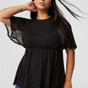 Torrid Knit Crew Neck Lace Dolman Sleeve Babydoll Top Size 1